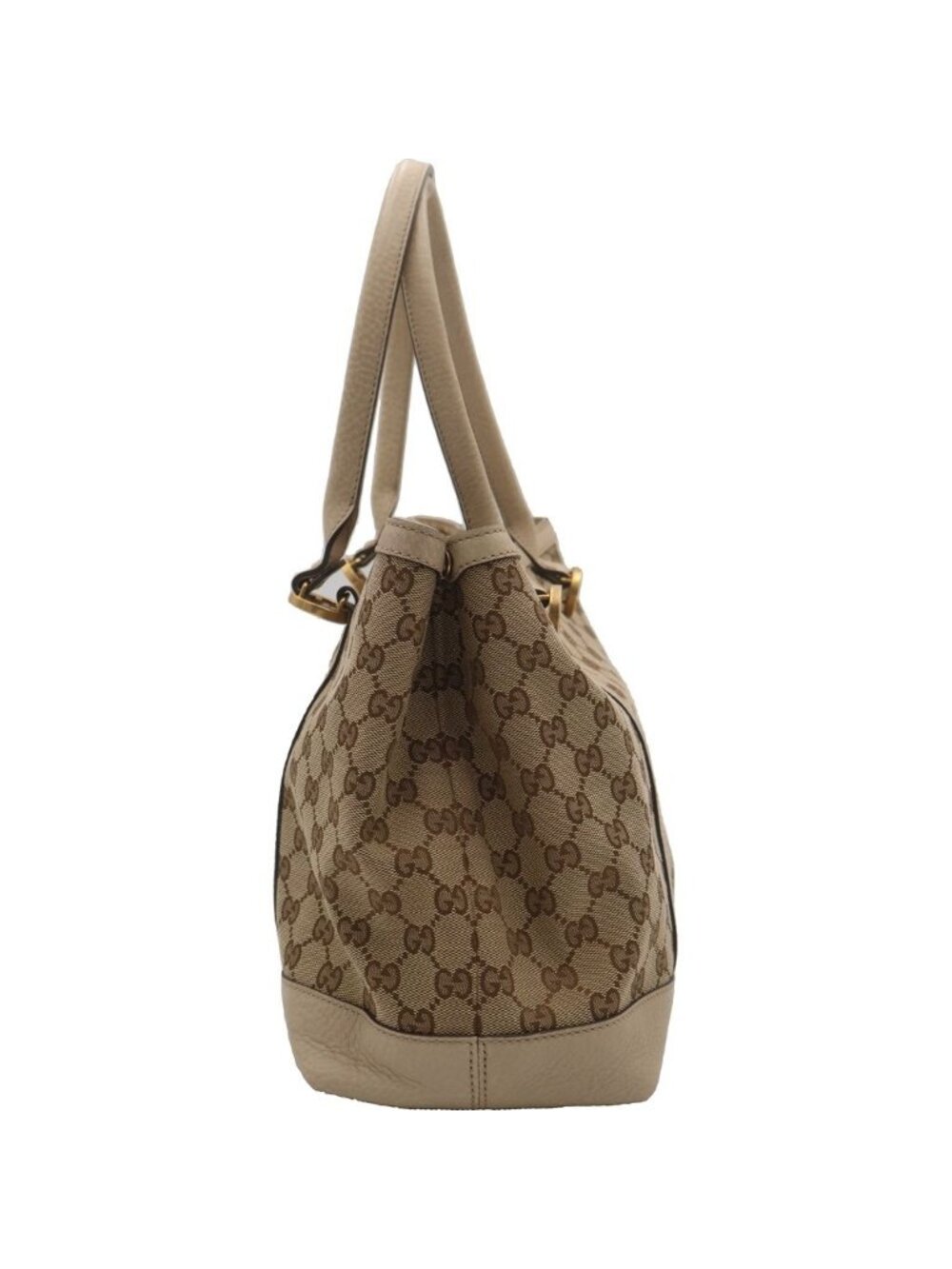 Gucci GG Canvas Tote Beige Leather Gold - Picture 3 of 6